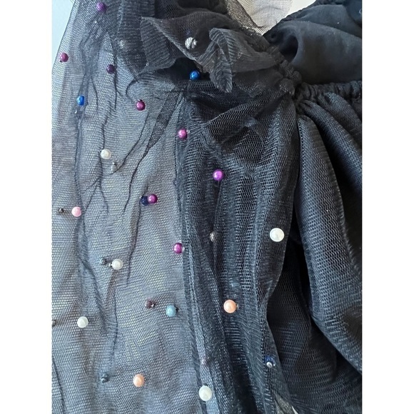 CAMILA Coelho Revolve Suza Crop Mesh Sleeve Top in Black Multi Pearl Dot Large - Picture 8 of 8